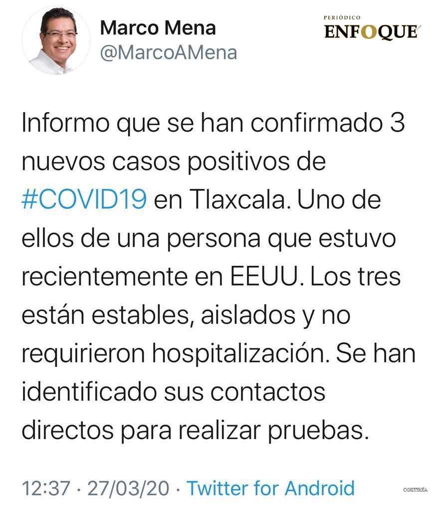 Foto: Cortesía Confirman tres casos más de Covid 19 en Tlaxcala