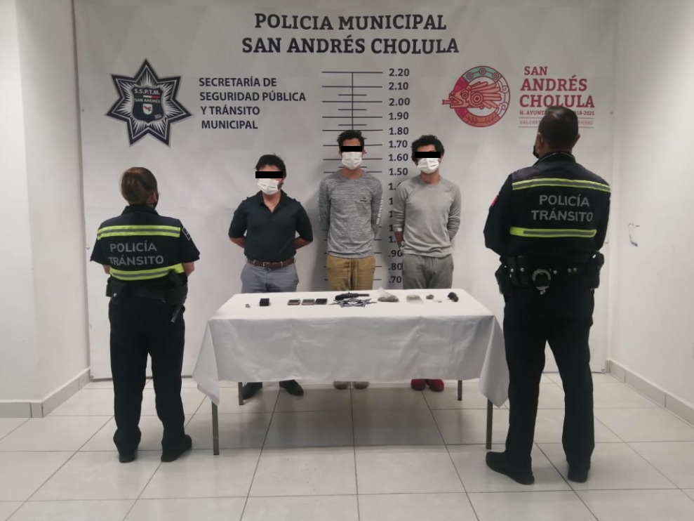 Foto: Cortesía SSPTM de San Andrés Cholula detiene a 3 por posesión de enervantes