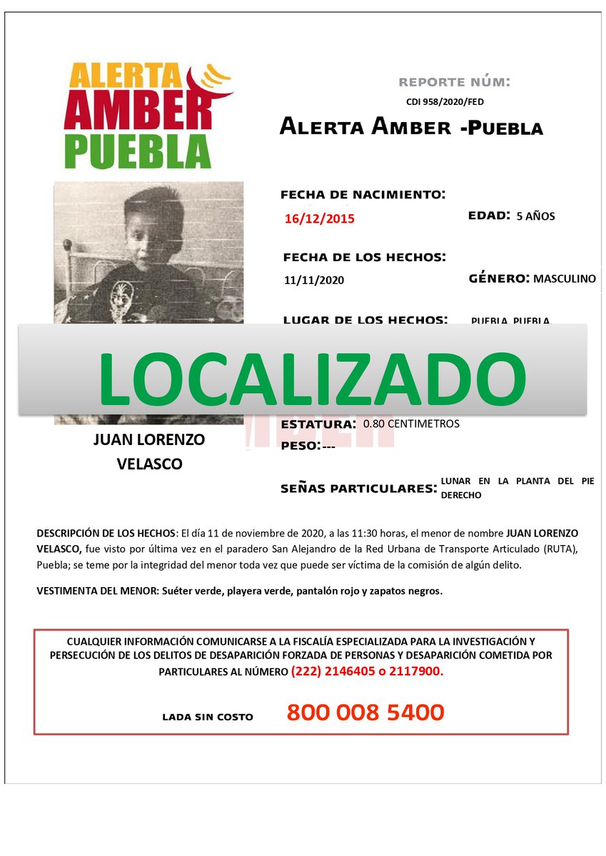 Foto: Cortesía Resultado de Alerta Amber, se localizó ileso a menor de 5 años