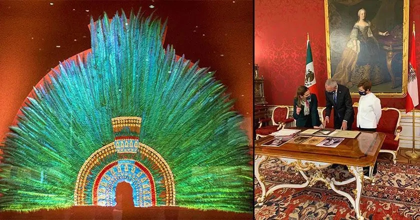 Foto: Cortesía López Obrador pide a Gutiérrez Müller insistir a Austria para traer penacho de Moctezuma a México