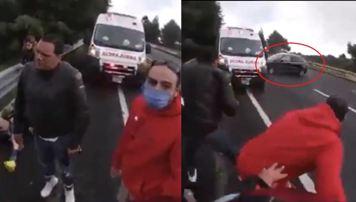 Foto: Cortesía Camioneta derrapa y lesiona a motociclistas en la carretera México-Cuernavaca (Video)