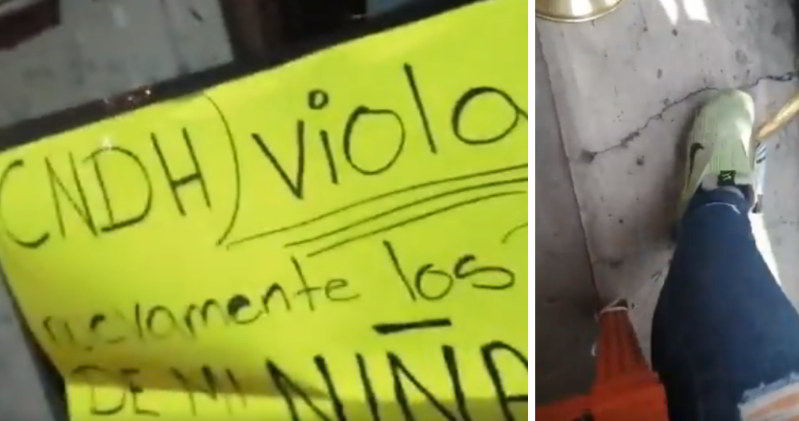 Foto: Cortesía La madre de una víctima de abuso sexual se ata a una silla en la CNDH; exige #JusticiaParaLya