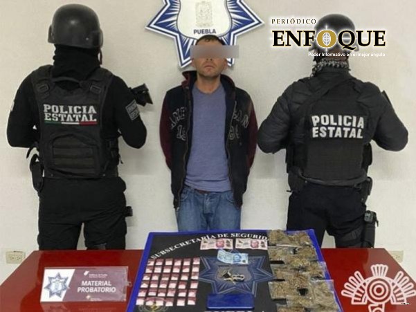 Foto: Cortesía Policía Estatal detiene a presunto narcomenudista en Amozoc
