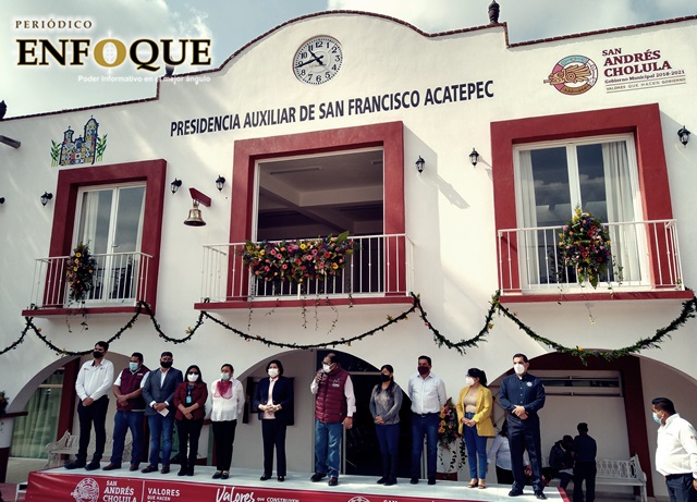 Foto: Omar Sánchez Inaugura Karina Pérez Popoca remodelación y ampliación de la presidencia auxiliar de San Francisco Acatepec