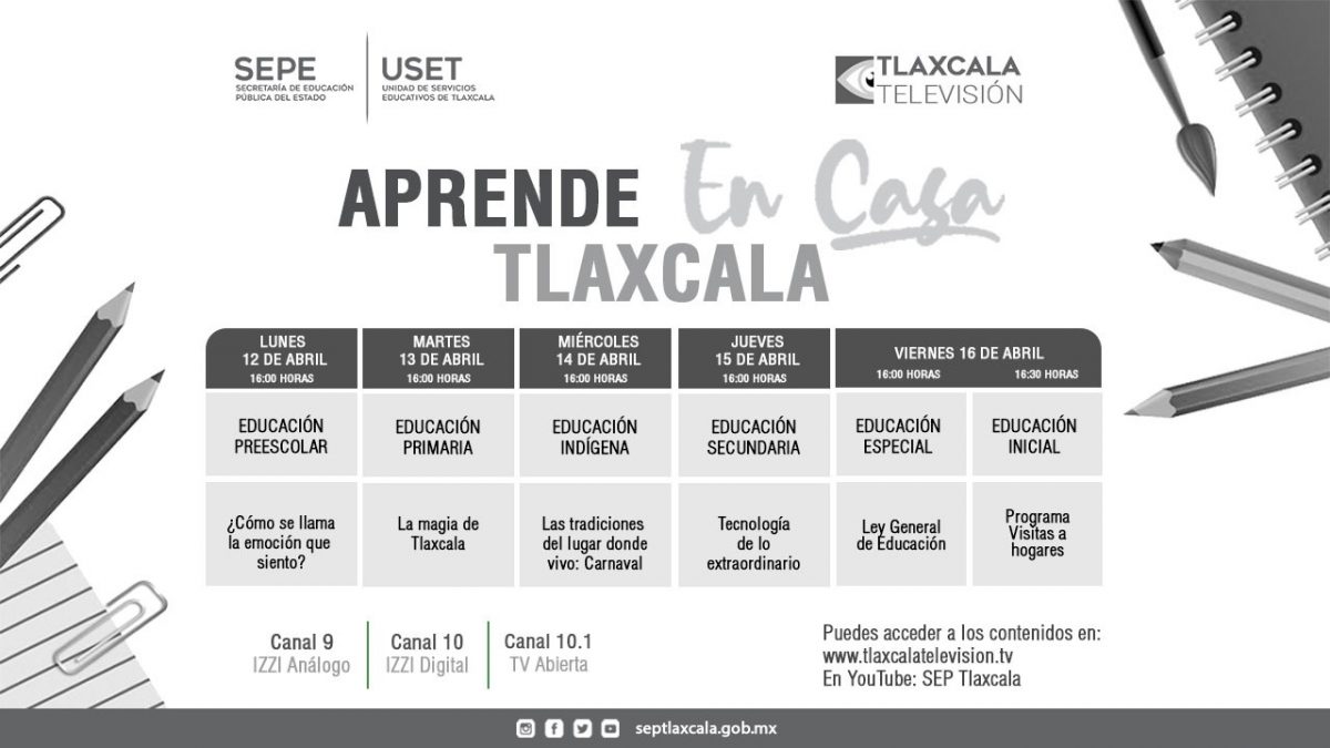 Por: Cortesía SEPE presenta barra temática de “Aprende En Casa Tlaxcala” del 12 al 16 de abril