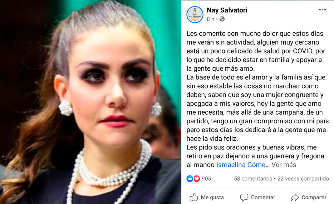 Por: Cortesía Suspende Nay Salvatori campaña tras contagio de ser querido por Covid-19 en Cholula