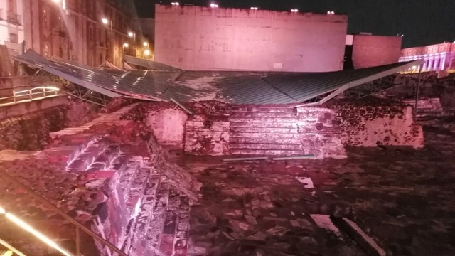 Por: Cortesía Granizo derrumba estructura en la zona arqueológica del Templo Mayor