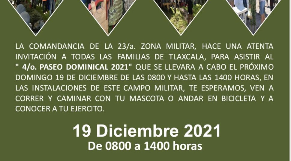 Por: Cortesía Invita la 23 zona militar al cuarto paseo dominical 2021