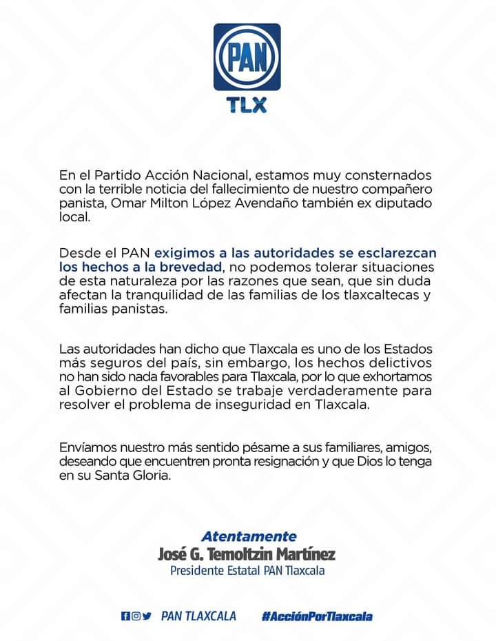 Reprueba PAN Tlaxcala asesinato de exdiputado, exigen justicia