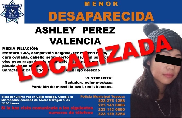 Foto: Cortesía Localizan en Tepeaca a menor reportada como desaparecida; se fue con el novio por su propia voluntad