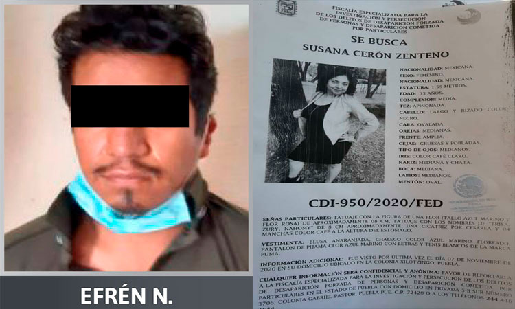 Foto: Cortesía Fue capturado en Chiapas, luego de 73 días prófugo Efrén N. presunto feminicida de Susana Cerón
