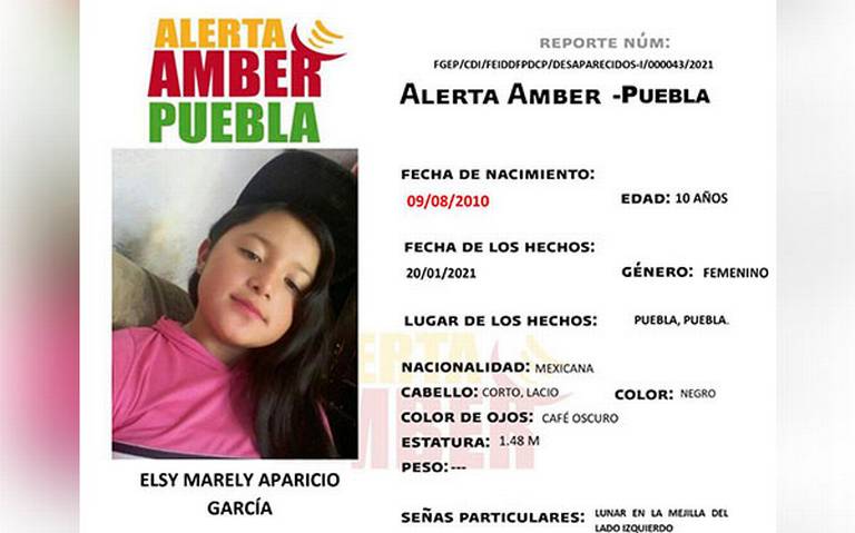 Foto: Cortesía Fiscalía de Puebla activa Alerta Amber para localizar a menor de 10 años de edad