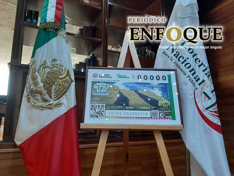 Foto: Cortesía Plasman en billete de la Lotería Nacional imagen de la zona arqueológica Cacaxtla-Xochitécatl