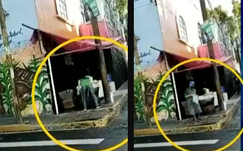 Por: Cortesía Taquero es captado lavando su trapo con agua de charco; se hace viral (Video)