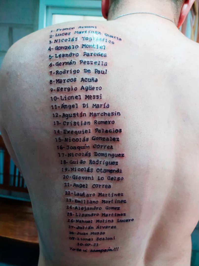 Por: Cortesía Locura en Argentina: aficionado se tatuó en la espalda lista de jugadores que ganaron la Copa América