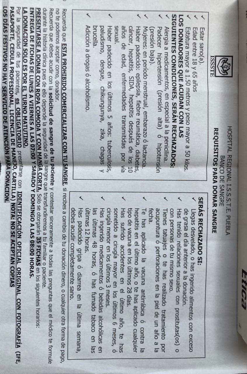 Por: Cortesía Necesitamos de tu ayuda, urgen donadores de sangre tipo "O" negativo
