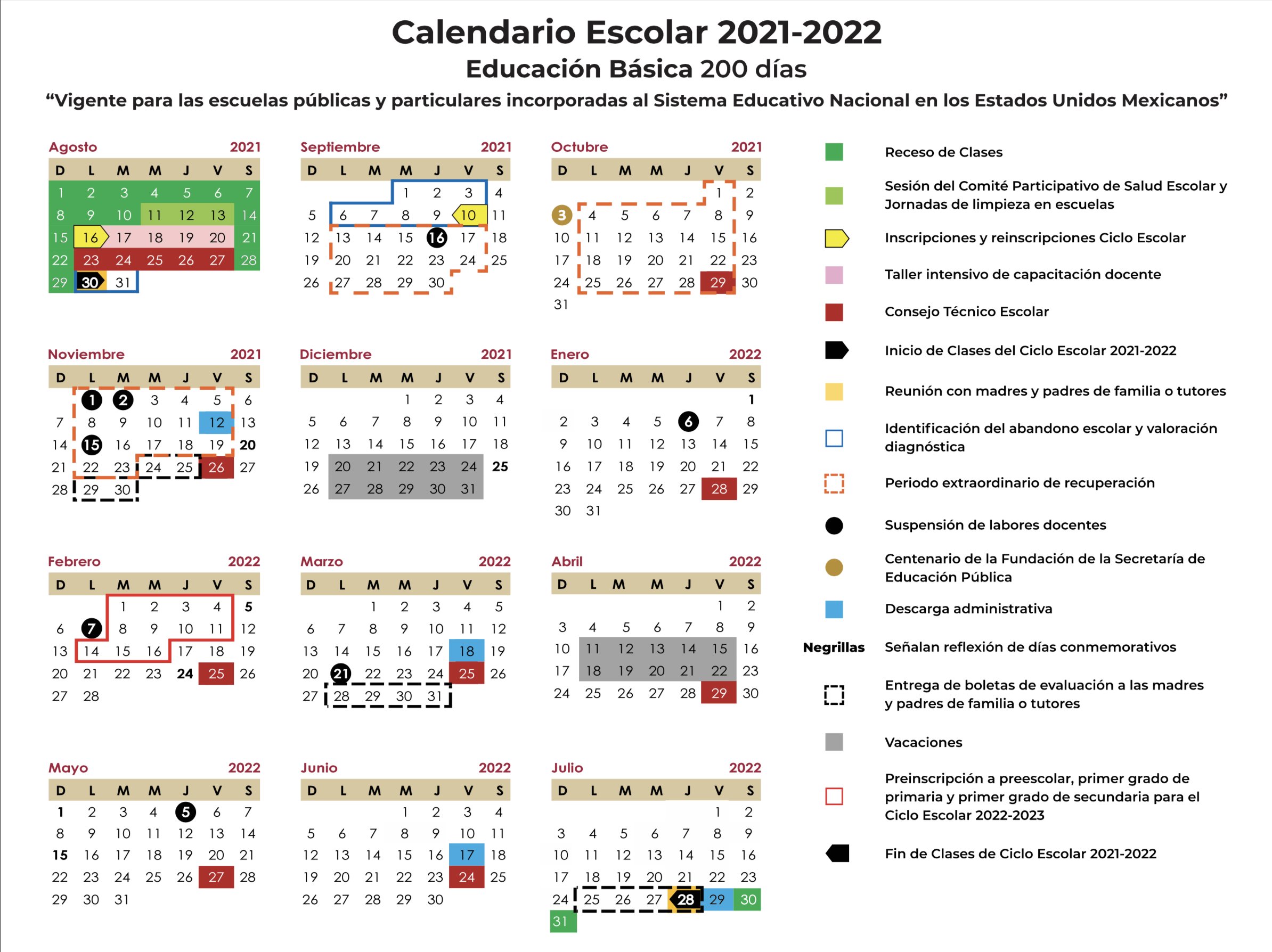 Por: Cortesía Este es el Calendario Escolar 2021-2022 oficial publicado por la SEP