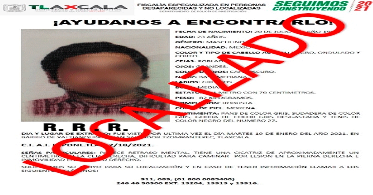Localiza PGJE a persona reportada como extraviada