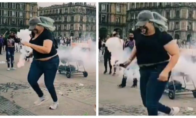 Foto: Cortesía “La Reinota”: La mujer que se viralizó por regresar una bomba de gas a policías durante el 8M