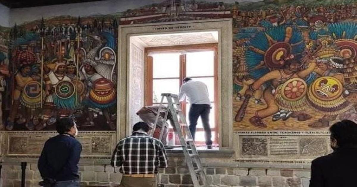 Murales del Maestro Desiderio Xochitiotzin se restauraron tras su afectación en el 8M de Tlaxcala
