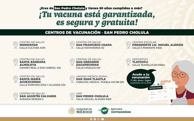 Foto: Especial Habrá diez puntos de vacunación antiCovid-19 en San Pedro Cholula del 16 a 19 de marzo