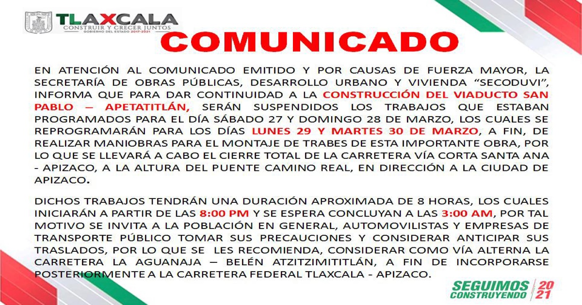 Foto: Cortesía Reprograma SECODUVI colocación de trabes del viaducto san Pablo-Apetatitlán