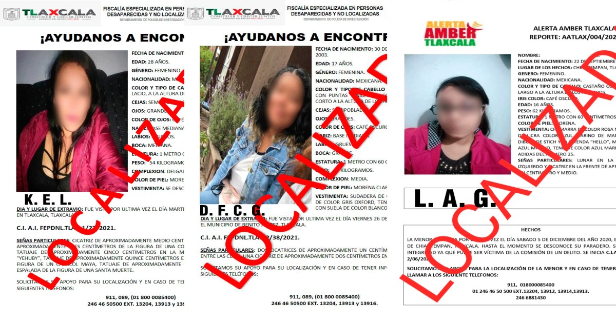 Foto: Cortesía Localiza PGJE a tres mujeres reportadas como extraviadas