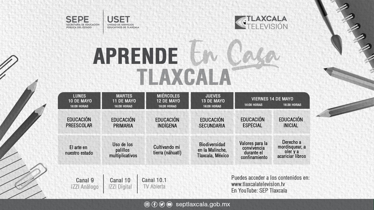 Por: Cortesía SEPE presenta barra temática de “aprende en casa Tlaxcala” del 10 al 14 de mayo