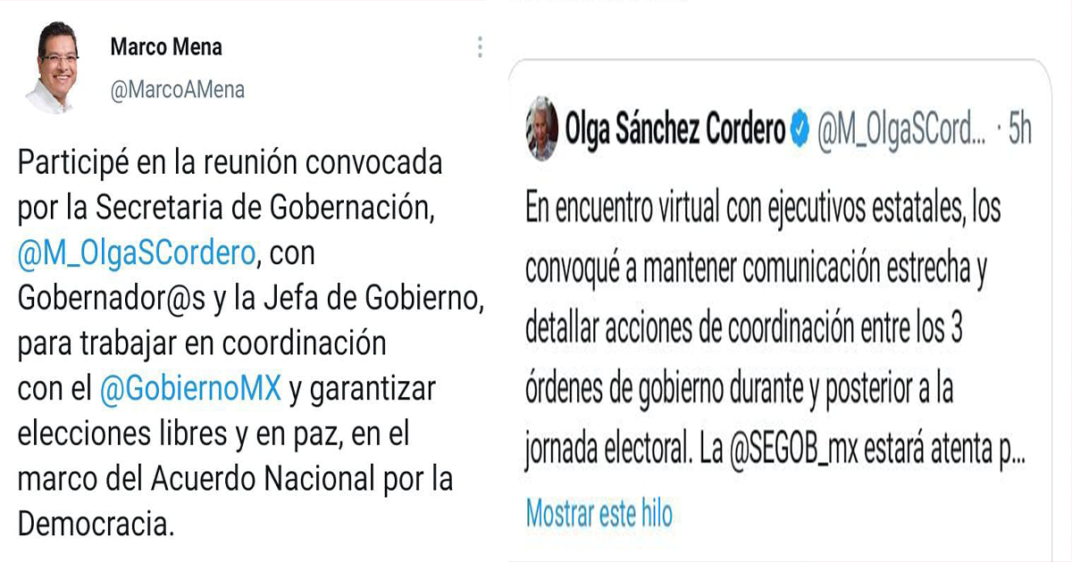 Por: Cortesía Participa Marco Mena en reunión con SEGOB Federal para garantizar elecciones libres