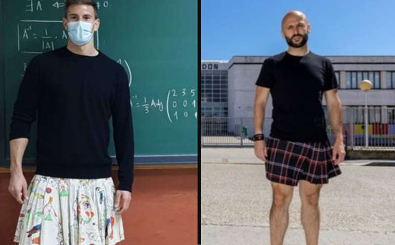Por: Cortesía Maestros dan clases con falda para romper con la homofobia y los estereotipos; redes los celebran