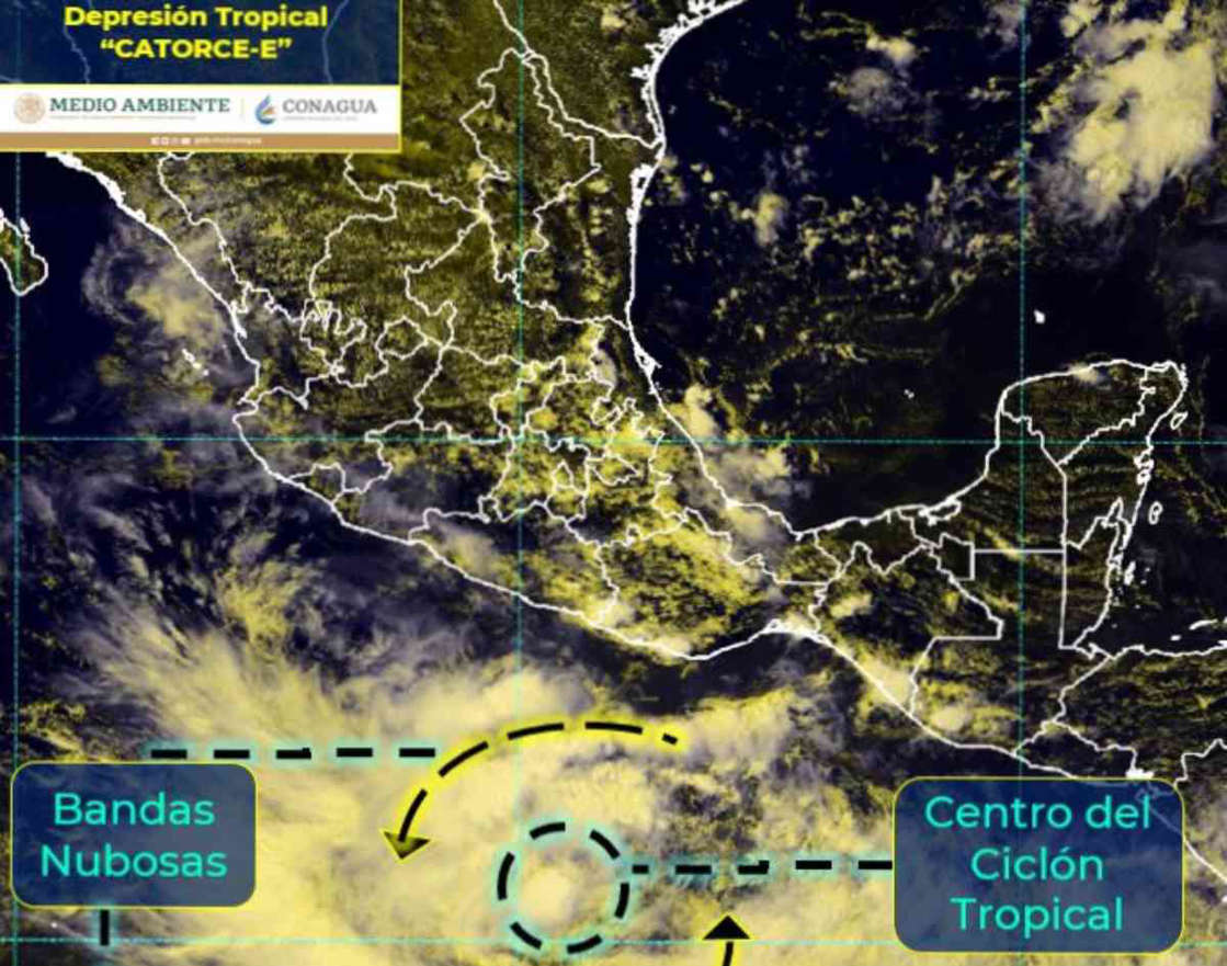 Por: Cortesía Se transforma depresión tropical 14-E frente a las costas de Guerrero