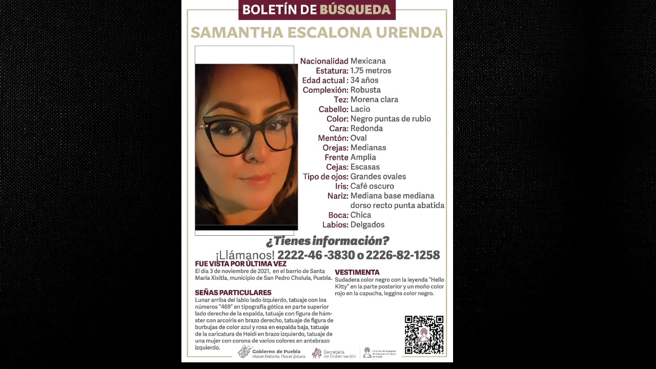 Por: Cortesía Inició la búsqueda de Samantha Escalona quien habría desaparecido en Cholula el pasado miércoles 3 de noviembre