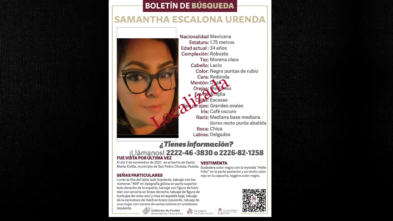 Por: Cortesía Samantha Escalona quien se encontraba desaparecida desde el pasado 3 de noviembre ya fue localizada