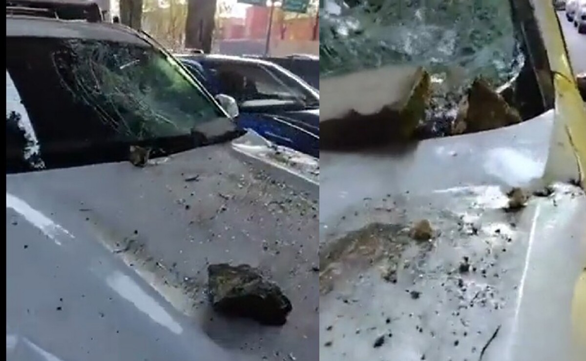 Por: Cortesía Cae parte de concreto del segundo piso del periférico sobre camioneta