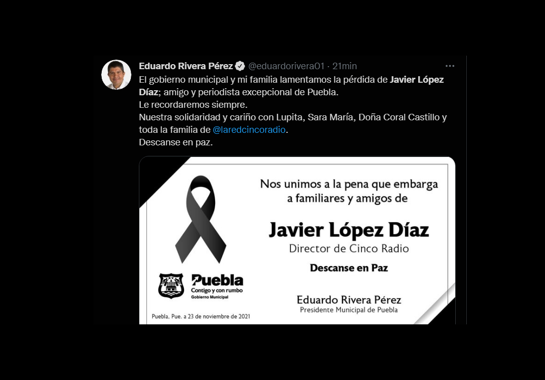 Eduardo Rivera lamenta fallecimiento del comunicador Javier López Díaz