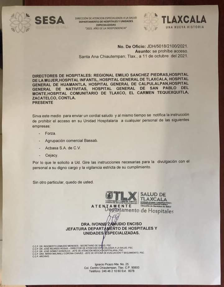 Por: Cortesía Se filtra orden de prohibición de acceso a la Sesa para 4 empresas