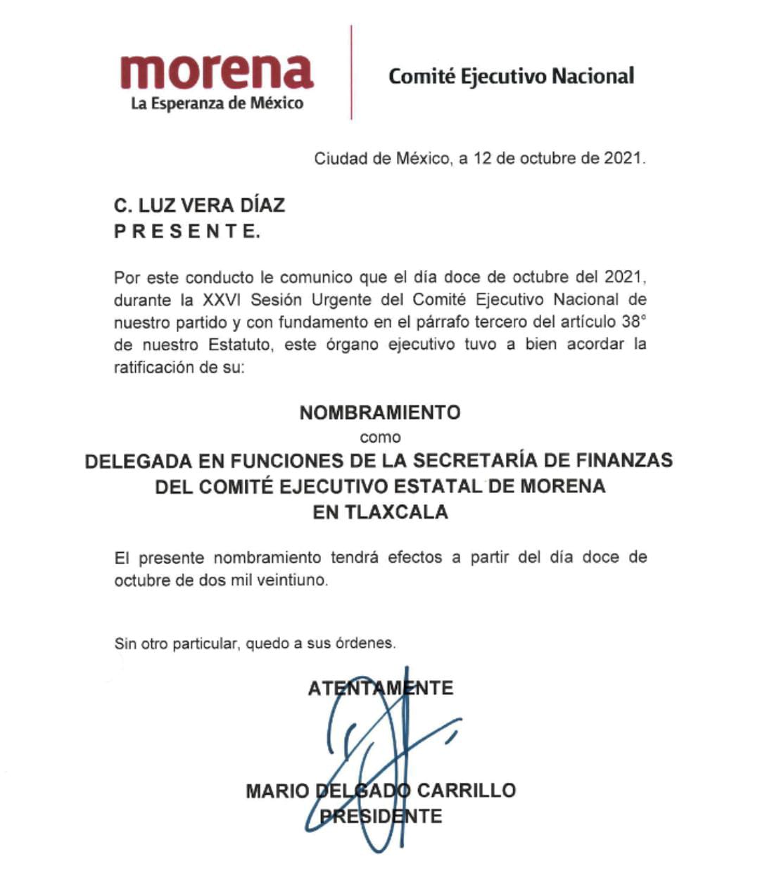 Por: Cortesía Será Luz Vera titular de finanzas de Morena