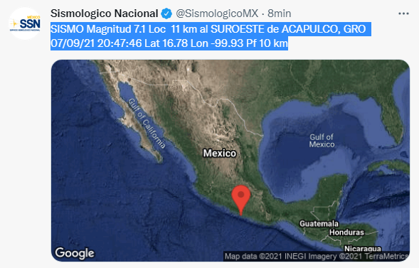Por: Cortesía Sismo con magnitud de 7.1 se percibe en estado de Tlaxcala.