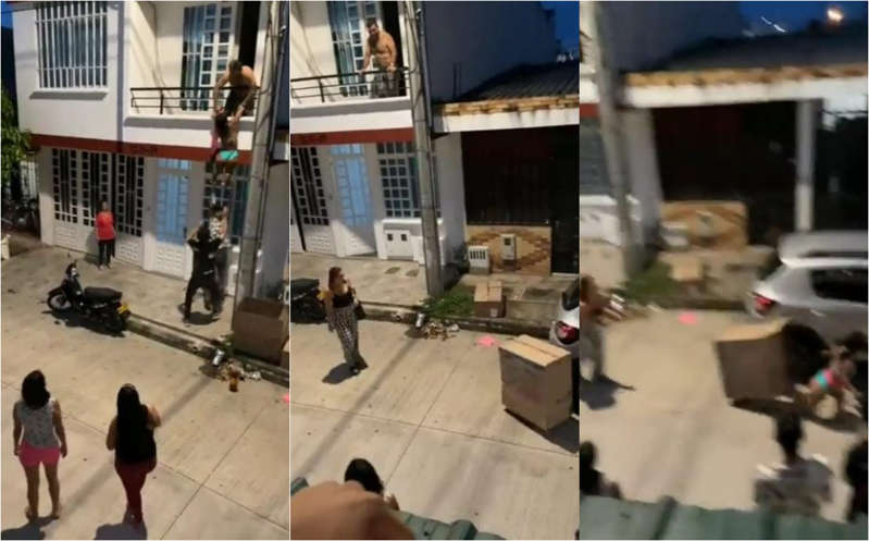 Por: Cortesía Mujer escapa por balcón para huir 'disfrazada' de caja; el vídeo se vuelve viral