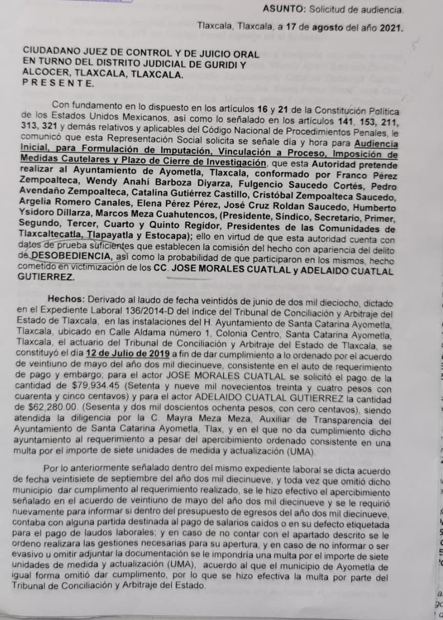 Piden audiencia para ex funcionarios de Ayometla por adeudo de laudos laborales