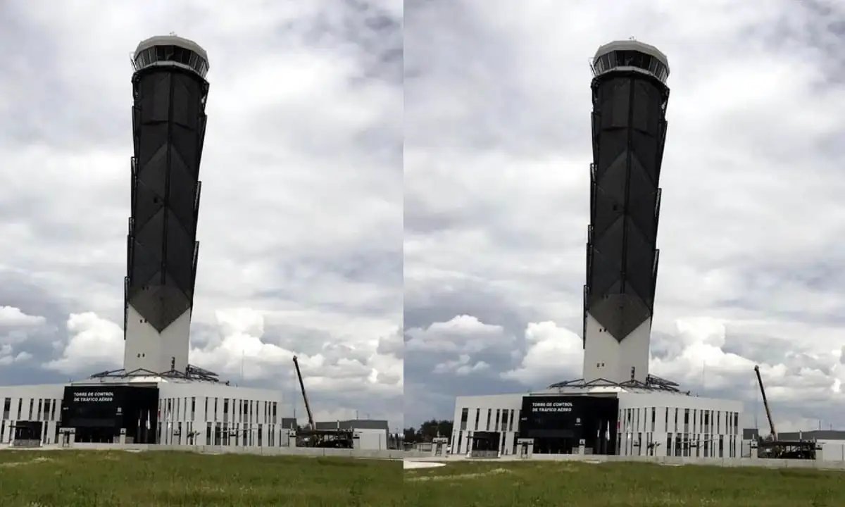 Por: Cortesía Torre de control del aeropuerto de Felipe Ángeles no esta inclinada, fotografía fue manipulada