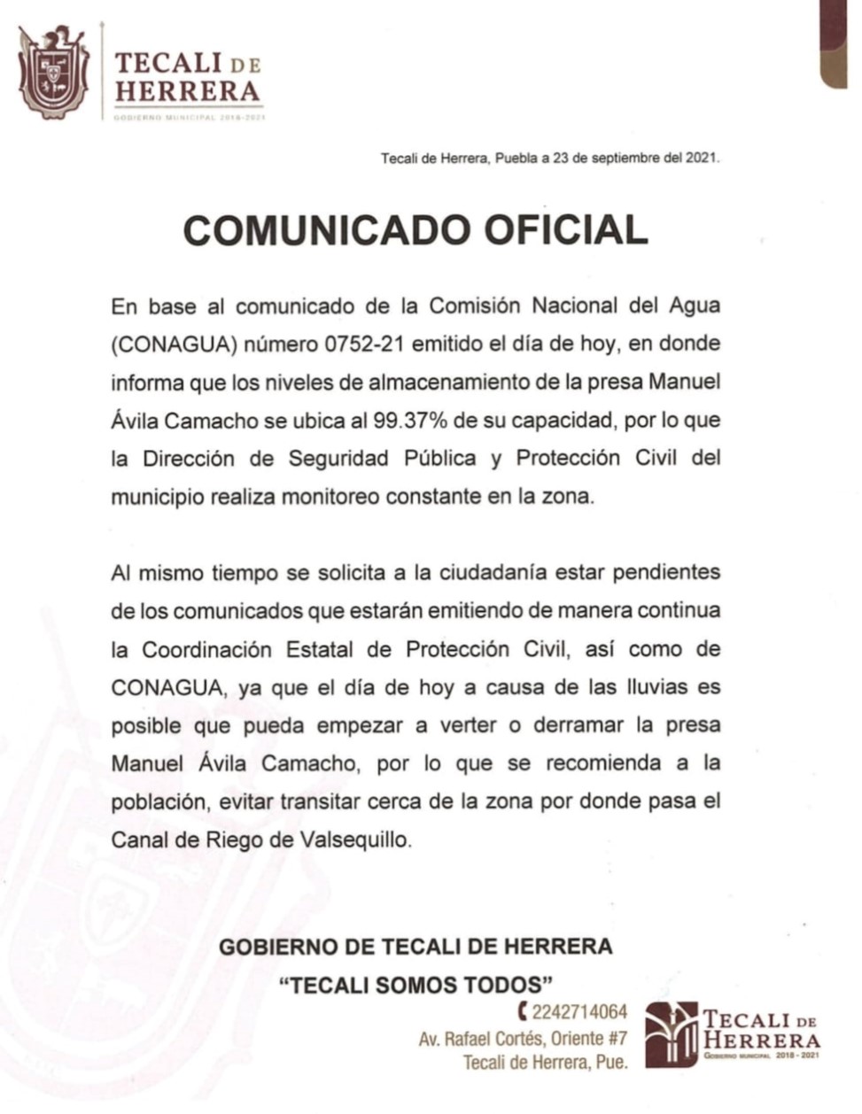 comunicado tecali