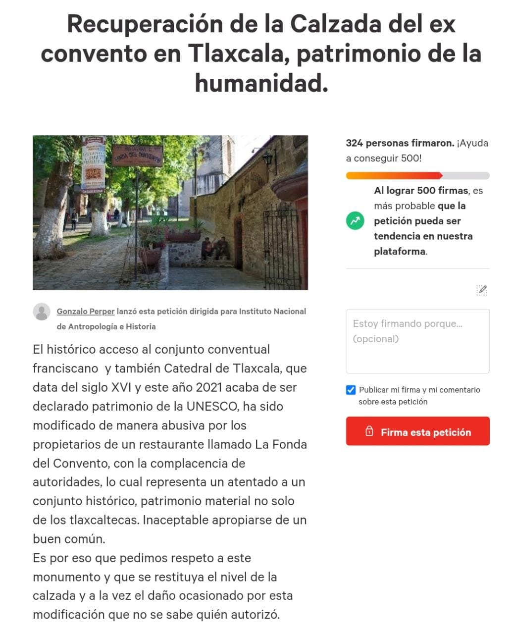 Empieza petición para rescatar la Calzada San Francisco