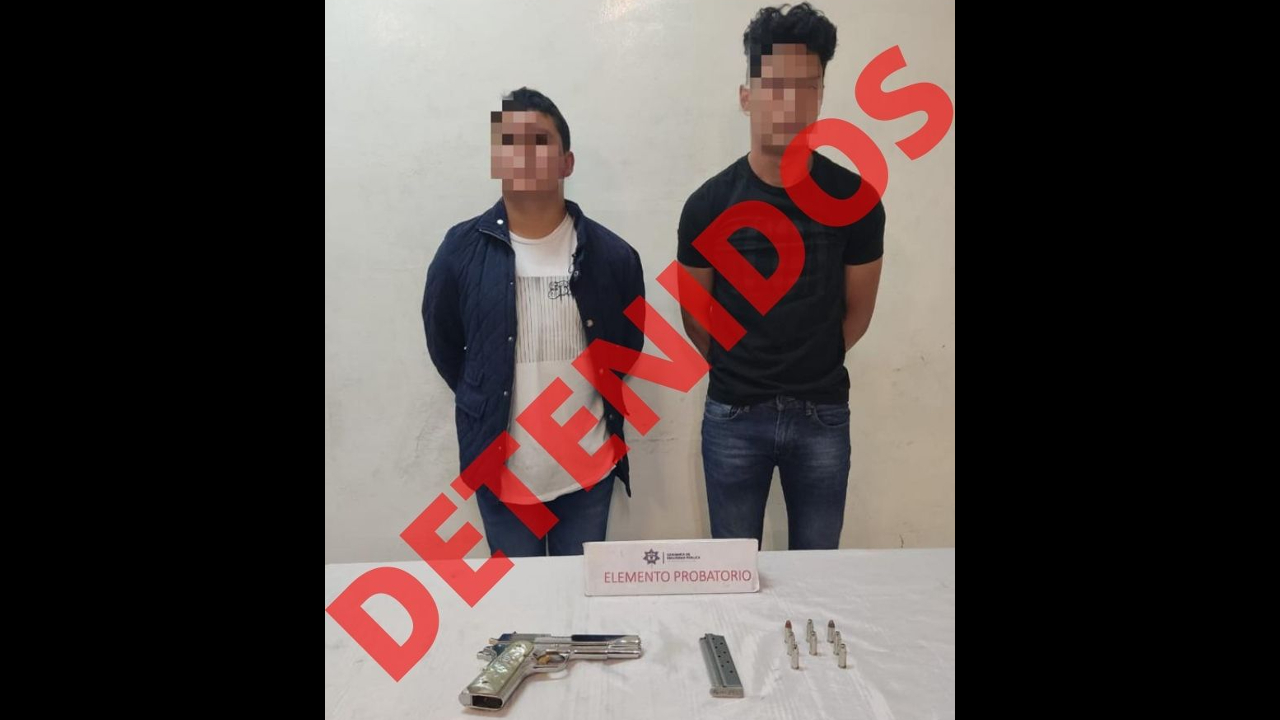 Por: Cortesía En San Pedro Cholula fueron detenidos dos menores de edad que portaban un arma de fuego