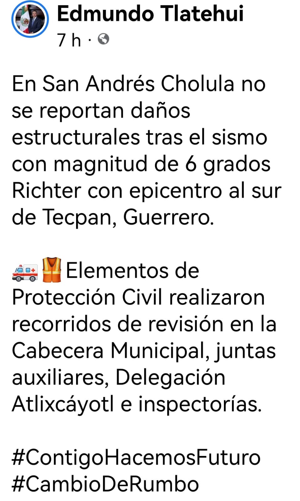Saldo blanco en municipios metropolitanos tras sismo de 6.0