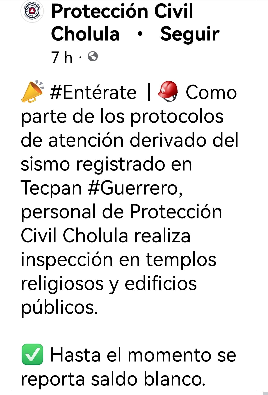 Por: Cortesía Lula Pineda Saldo blanco en municipios metropolitanos tras sismo de 6.0