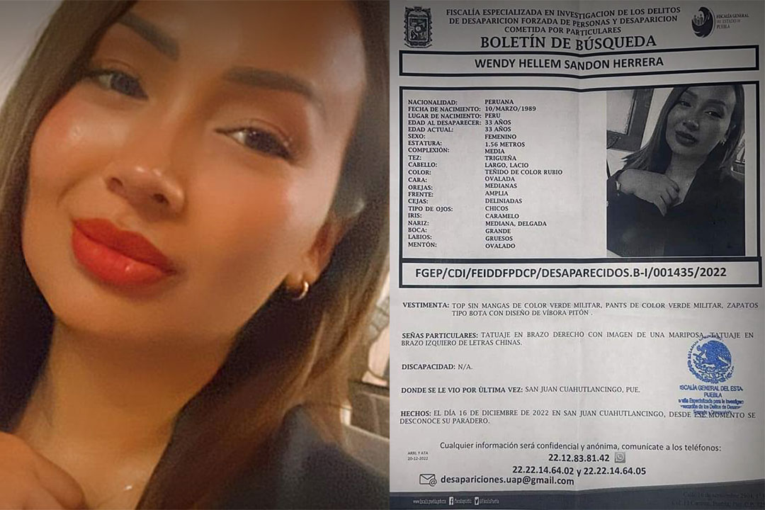 Sigue la búsqueda de Wendy Hellem Sandon, peruana desaparecida en Puebla