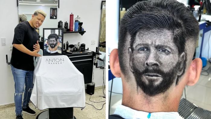 Él es el peluquero que hace el corte con la cara de Messi