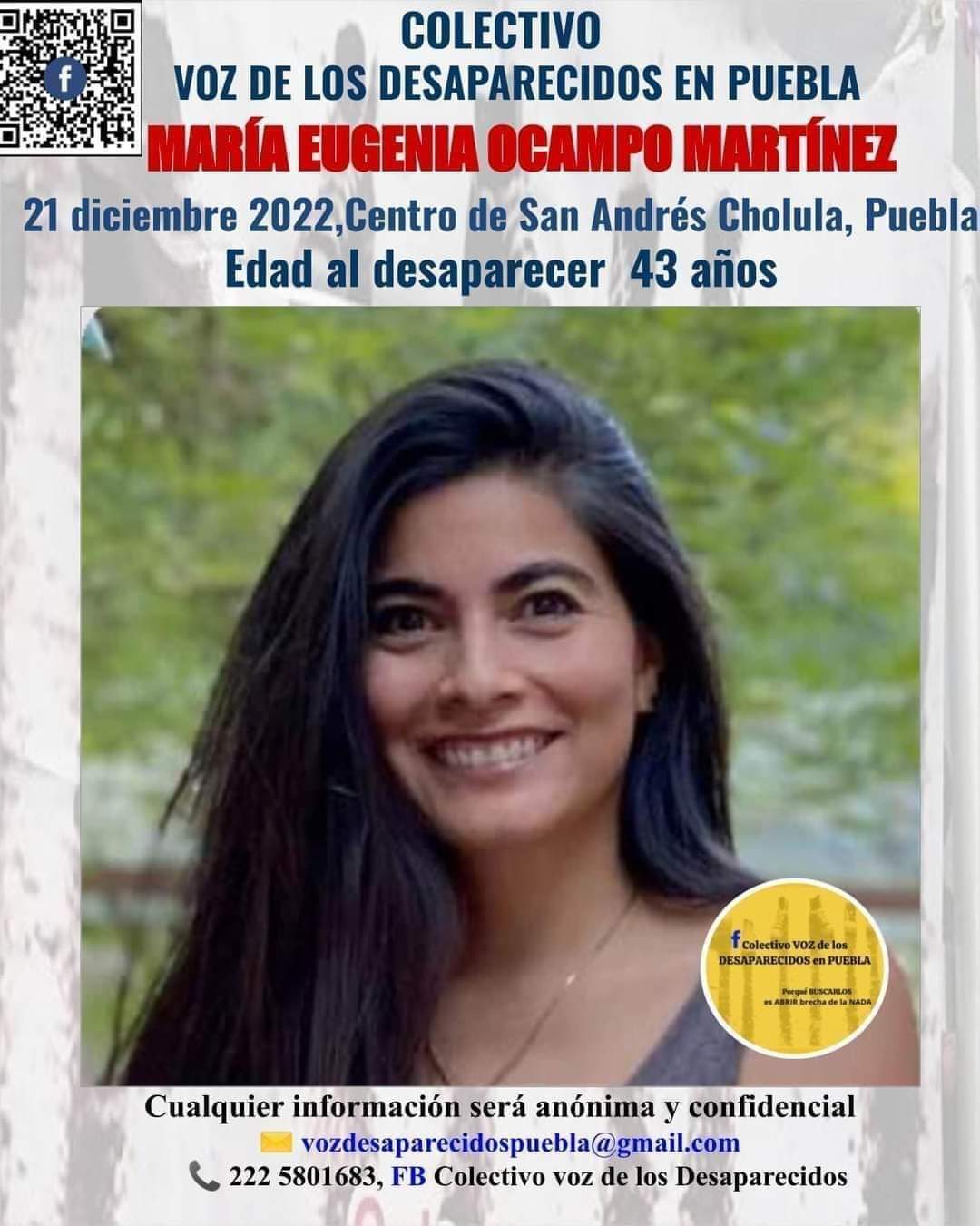 María Eugenia Ocampo Martínez lleva seis días desaparecida piden colaboración para localizarla