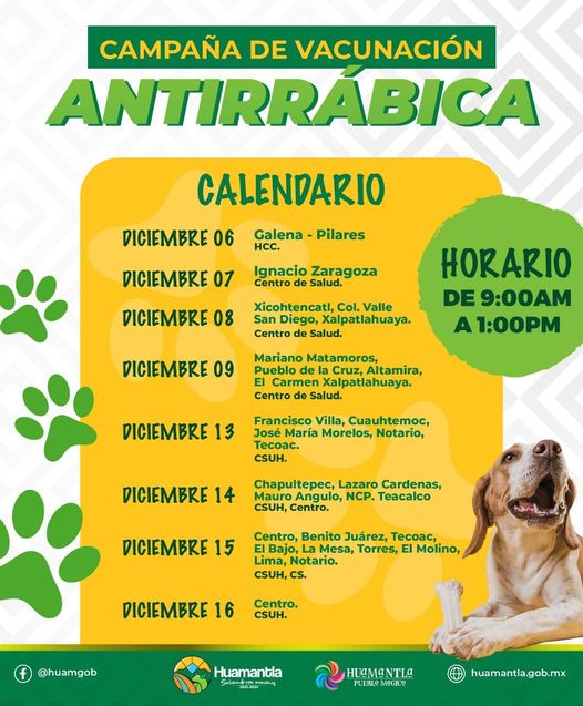 Por: Cortesía Ayuntamiento de Huamantla llevará a cabo jornada de vacunas antirrábicas en comunidades
